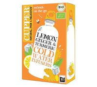 Cupper - Pack de 6 Cajas de 10 Bolsitas de Infusiones Ecológicas Frías con Limón, Jengibre y Cúrcuma - Propiedades Refrescantes y Digestivas - Contiene Citronella e Hibisco Blanco