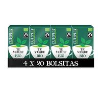 Cupper - Pack de 4 Cajas de 20 Bolsitas de Té Verde Ecológico - Propiedades Antioxidantes y Diuréticas - Ideal entre Horas y para el Control del Peso - Apto para Veganos