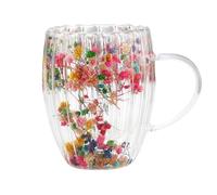 Cups With Dried Flowers, 300ml Double Walled Coffee Cup, Clear Coffee Cup With Handle, Double-Walled Beverage Glasses, Drinking Cups For Hot Cold Drinks, Glass Cups With Floral Design