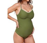 CUPSHE Bañador para mujer de maternidad con escote en U, borde de ganchillo, detalles decorativos, traje de baño de una pieza para embarazadas Swimsuit, verde, S
