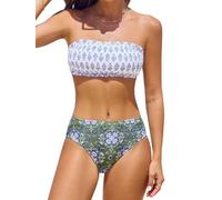 CUPSHE Conjunto de Bikini para Mujer, Traje de baño de Dos Piezas, Parte Superior de Bandeau con Lazo en la Espalda, Parte Inferior de Cintura Media con Correas de Hombro extraíbles