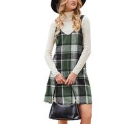 CUPSHE Falda peto para mujer - Cuello en V - Tirantes - Bolsillos - Estampado a cuadros - Falda peto - Vestido casual - Mini vestido a cuadros, verde, XL