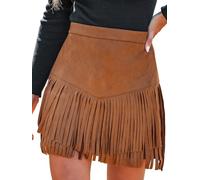CUPSHE Faldas para mujer, de color terracota, cintura alta, con flecos, estilo casual, entallada, acampanada, para oficina, minifalda para mujer, marrón, S