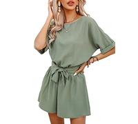 CUPSHE Mameluco de manga corta con cuello barco para mujer, overol con cinturón de cintura imperio con abertura en la espalda, Verde, XL