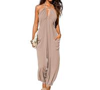 CUPSHE Mameluco largo plisado sin mangas con bolsillos para mujer, Arena, S