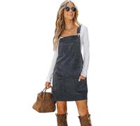 CUPSHE - Mini vestido de pana para mujer, con bolsillo delantero, cuello cuadrado, tirantes anchos, línea A, casual, vestido general de invierno, Gris, M