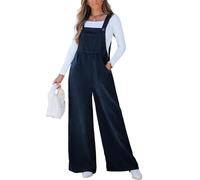 CUPSHE Mono de pana para mujer, cuello cuadrado, pierna ancha, sin mangas, bolsillos, informal, para otoño e invierno, azul marino, M