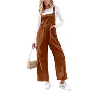 CUPSHE Mono de pana para mujer, cuello cuadrado, sin mangas, bolsillo frontal, pierna ancha, informal, elegante, para otoño e invierno, Marrón anaranjado, XL