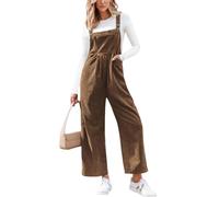 CUPSHE Mono de pana para mujer, cuello cuadrado, sin mangas, bolsillo frontal, pierna ancha, informal, para otoño, marrón, M