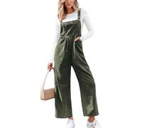 CUPSHE Mono de pana para mujer, cuello cuadrado, sin mangas, bolsillo frontal, pierna ancha, informal, para otoño, verde, S