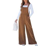 CUPSHE Mono de pana para mujer, sin mangas, pierna ancha, cuello cuadrado, mono para otoño e invierno, marrón, S