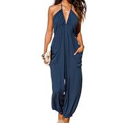 CUPSHE Overol largo plisado sin mangas para mujer, de punto, con bolsillos, para mujer, Azul marino, M