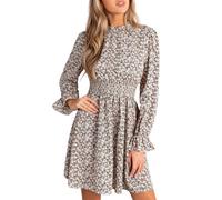 CUPSHE Vestido corto de otoño con cuello alto y estampado floral para mujer, manga larga con volantes, cintura elástica, fruncido, casual, con vuelo, Disty, S
