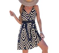 CUPSHE Vestido corto para mujer, cuello en V, estampado floral tropical, sin mangas, tirantes ajustables, casual, acampanado, para vacaciones de verano, Patrón azul marino, XL