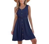 CUPSHE Vestido corto para mujer, de punto acanalado, cuello redondo, sin mangas, para playa, primavera y verano, azul marino, L