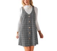 CUPSHE Vestido de peto para mujer, cuello en V, sin mangas, informal, con botones, vestido de tirantes para otoño e invierno, Negro , XL