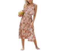 CUPSHE Vestido de playa floral sin espalda para mujer, con volantes, tropical, sin mangas, cuello redondo, maxi vestidos de verano, Burnt orange, S