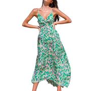 CUPSHE Vestido largo para mujer, estampado floral, cuello en V, sin mangas, vestido largo de verano casual, Verde (Green Abstract), Large