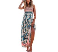 CUPSHE Vestido largo para mujer, floral, sin mangas, fruncido, con volantes, tirantes delgados, vestidos largos de verano para la playa, Floral azul marino., M