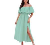CUPSHE Vestidos de verano para mujer, acampanados, hombros descubiertos, con volantes, vestido largo con estampado tropical, Menta, XS