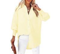 Cuptacc Blusa Mujer Manga Larga Moda Raya Cuello V Camisas Puños Plisados Mujer Informal Transpirable Túnica Algodon Sin Arrugas Top Rayas Amarillas L