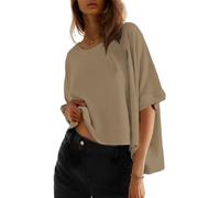 Cuptacc Camiseta Manga Corta Mujer Talla Grande Verano Oversized Casual Cuello Redondo Loose T Shirt Blusa Top Caqui M 38-40
