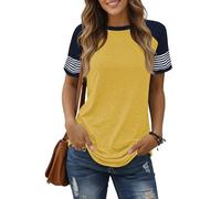 Cuptacc Camiseta Mujer Elegante Manga Corta Ranglan Shirt Verano Informal Cuello Redondo Básico Top Ligero Cómoda Túnica Amarillo XL