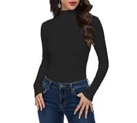 Cuptacc Camiseta Mujer Invierno Mode Cuello Alto Interior Suave Manga Larga T Shirt Moderno Basica Ligero Elástico Desgaste Interior Top Negro XS