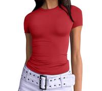 Cuptacc Camiseta Mujer Manga Corta Estilo Top Ajustado Casual Rojo Tendencias Verano 2025 Talla S 34-36