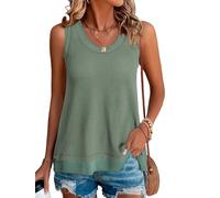 Cuptacc Camiseta Sin Mangas Mujer Top Mujer Verano Cuello Redondo Dobladillo Desigual Casual Oversize Tshirt Gris Verde L 42-44