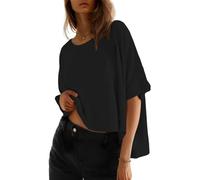 Cuptacc Camisetas Manga Corta Mujer Holgada Top Corto Tshirt Cuello Redondo Blusa Ligera Transpirable Oversize Blanco S 34-36