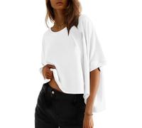 Cuptacc Camisetas Manga Corta Mujer Holgada Top Corto Tshirt Cuello Redondo Blusa Ligera Transpirable Oversize Blanco XXL 50-52