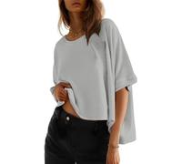 Cuptacc Camisetas Manga Corta Mujer Oversize Cuello Redondo T Shirt Trabajar Tops Verano Deporte Holgada Gris Claro XL 46-48