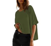 Cuptacc Camisetas Manga Corta Mujer Oversize Cuello Redondo T Shirt Trabajar Tops Verano Deporte Holgada Verde Oscuro M 38-40