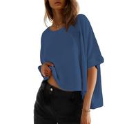 Cuptacc Camisetas Manga Corta Mujer Oversize Top Deportivo Blusa Tshirt Cuello Redondo Media Manga Transpirable Azul grisáceo L 42-44