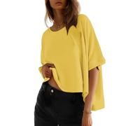 Cuptacc Camisetas Manga Corta Mujer Oversize Top Deportivo Blusa Tshirt Cuello Redondo Media Manga Transpirable Amarillo XXL 50-52