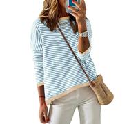 Cuptacc Jersey Mujer a Rayas Sudadera Manga Larga Cuello Redondo Algodón Casual Punto