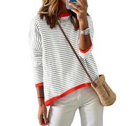 Cuptacc Jersey Mujer a Rayas Sudadera Manga Larga Cuello Redondo Algodón Tops Casual