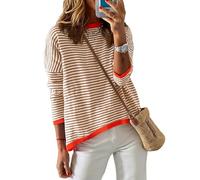 Cuptacc Jersey Mujer a Rayas Sudadera Manga Larga Cuello Redondo Algodón Tops Casual