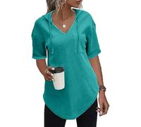 Cuptacc Sudadera con Capucha para Mujer con Cuello en V y Manga Corta Elegante para otoño XL 46-48 VerdeLagoOscuro