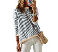 Cuptacc Sudadera Mujer Rayas Cuello Redondo Manga Larga Elegante, Gris2, M