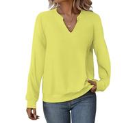 Cuptacc Sudaderas Mujer Sin Capucha Jersey Mujer Invierno Elegante Sueter Cuello En V Manga Larga Casual Amarillo Claro XXL 50-52