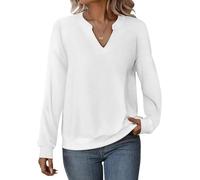 Cuptacc Sudaderas Mujer Sin Capucha Jersey Mujer Invierno Elegante Sueter Cuello En V Manga Larga Casual Blanco XXL 50-52