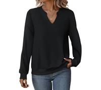 Cuptacc Sudaderas Mujer Sin Capucha Jersey Mujer Invierno Elegante Sueter Cuello En V Manga Larga Casual Negro XXL 50-52