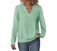 Cuptacc Sudaderas Mujer Sin Capucha Jersey Mujer Invierno Elegante Sueter Cuello En V Manga Larga Casual Verde Claro XXL 50-52