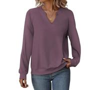 Cuptacc Sudaderas Mujer Sin Capucha Jersey Mujer Invierno Elegante Sueter Cuello En V Manga Larga Casual Morado XXL 50-52