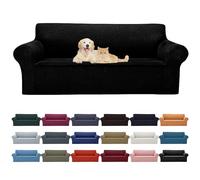 Cupuamon Funda elástica para sofá de 1 Pieza para 3 Cojines, Protector de Muebles con Parte Inferior elástica, Tela Jacquard a Cuadros pequeños para Mascotas, niños, Color Negro