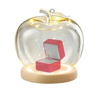 Cúpula De Exhibición De Vidrio - Campana De Vidrio Iluminada Con Forma De Manzana | Tapa Transparente Base De Madera Para Anillos De Flores | Mini Vitrina De Recuerdos Regalo De San Valentín | Funcion