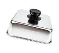 Cúpula para barbacoa de acero inoxidable, 26x26x5CM ROUND HANDLE | Cuerpo cuadrado con borde con borde, acabado en tono plateado mate, estructurado para cubrir los alimentos
