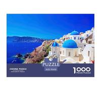 Cúpulas Azules Santorini Puzzle de 1000 Piezas Papel para Adultos Vista Costera Juego de Puzzle 1000 Piezas Relajante Decoración Hogar 70x50cm/1000pcs